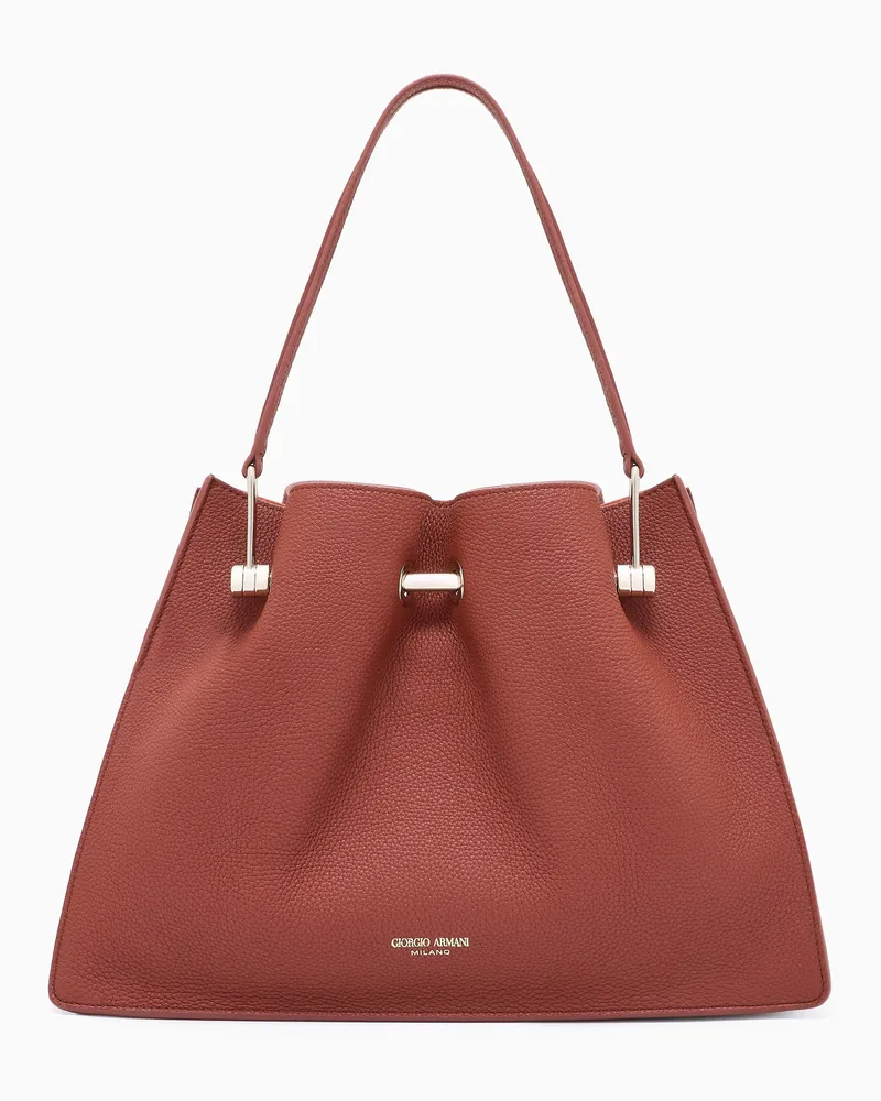Giorgio Armani Kleiner Shopper aus genarbtem Leder Rot
