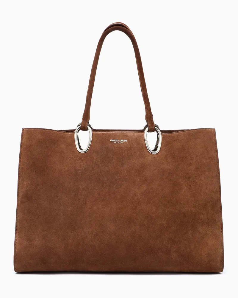 Giorgio Armani Mittelgroße Shopper-Tasche aus Veloursleder Braun
