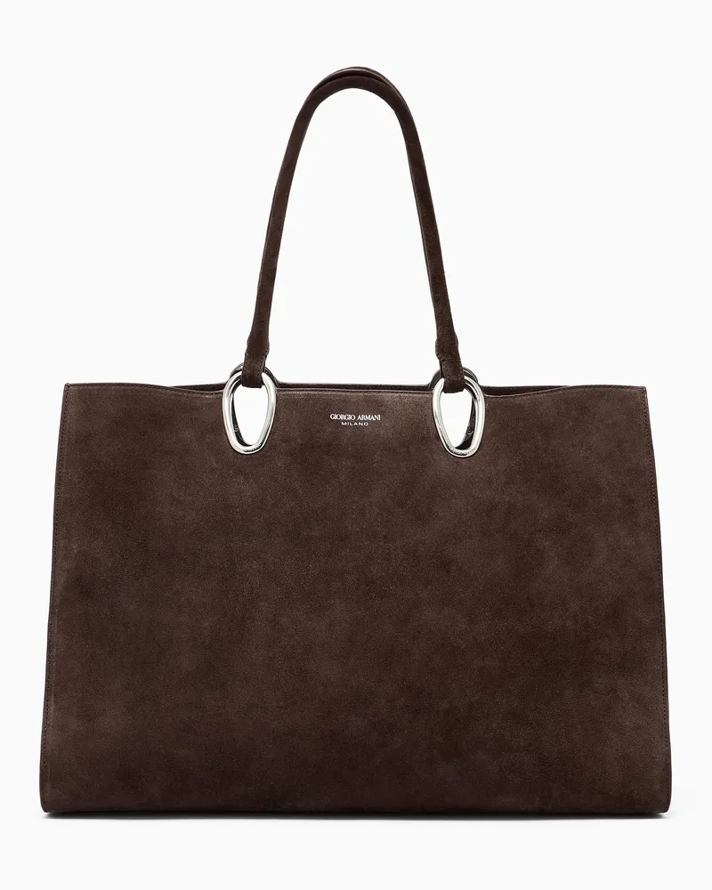 Giorgio Armani Mittelgroße Shopper-Tasche aus Veloursleder Braun
