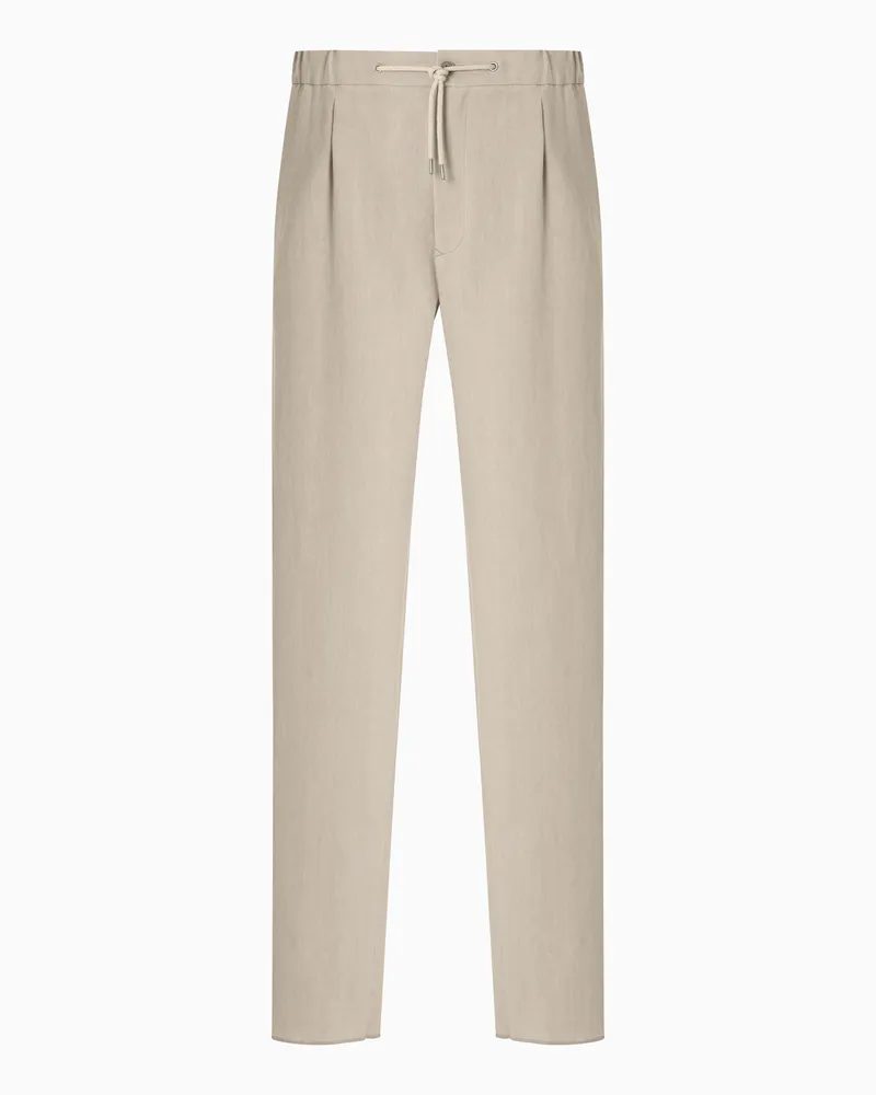 Giorgio Armani Hose mit Bundfalte aus Leinen-Canvas Beige