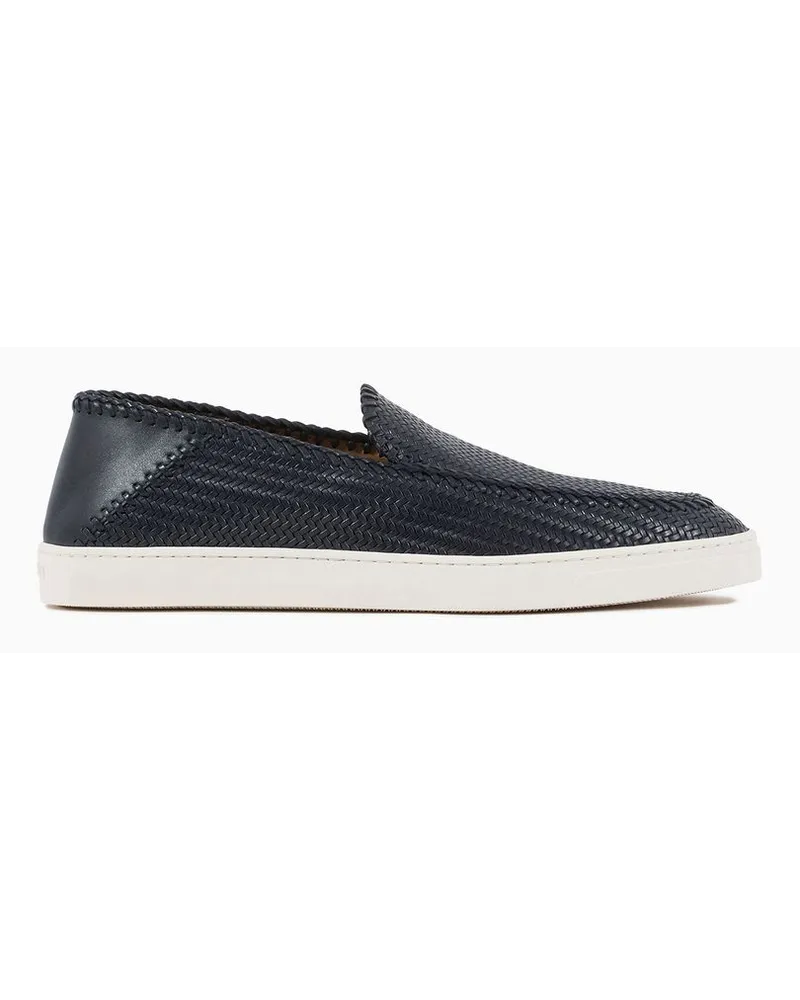 Giorgio Armani Galleria 3 Slip-on Aus Leder mit Flecht-prägung Marineblau