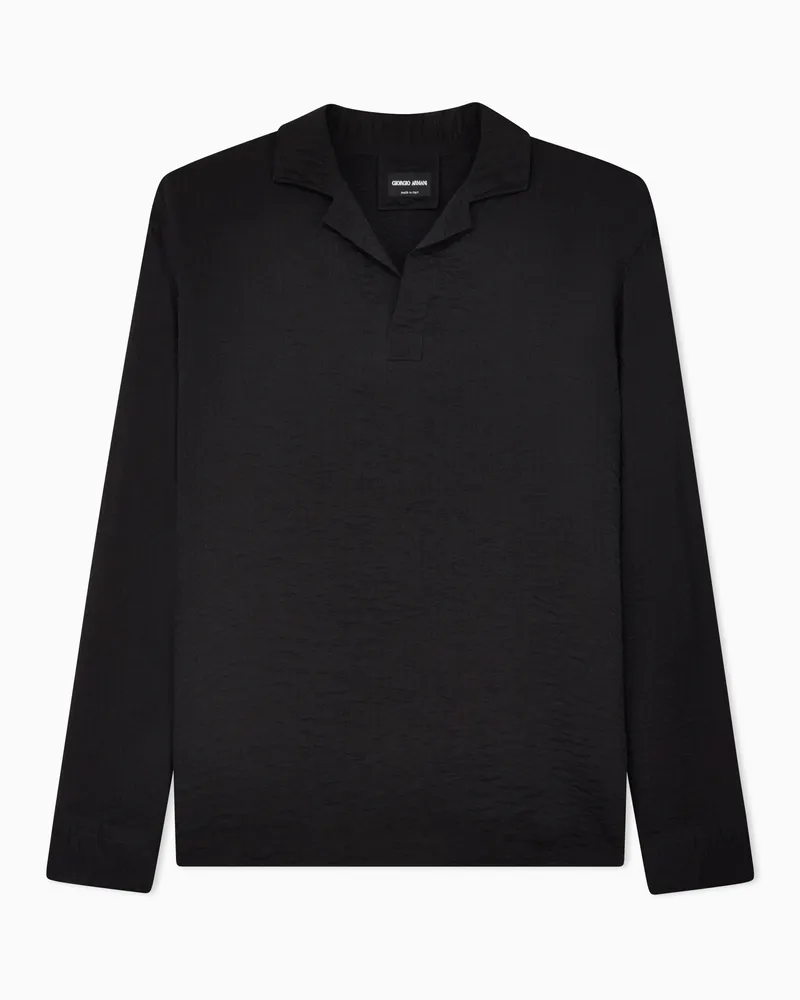 Giorgio Armani Cupro-Poloshirt in Jacquard-Stoff-Verarbeitung Schwarz