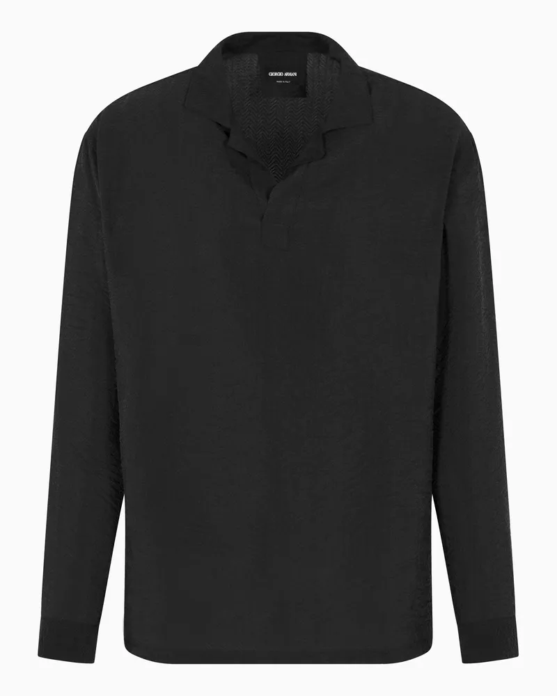 Giorgio Armani Cupro-Poloshirt in Jacquard-Stoff-Verarbeitung Schwarz