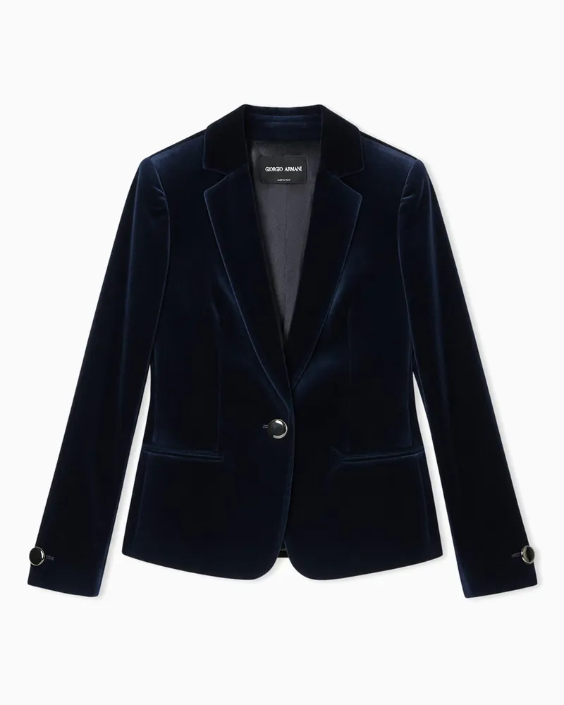 Giorgio Armani Einreihiges Sakko aus elastischem Samt Marineblau