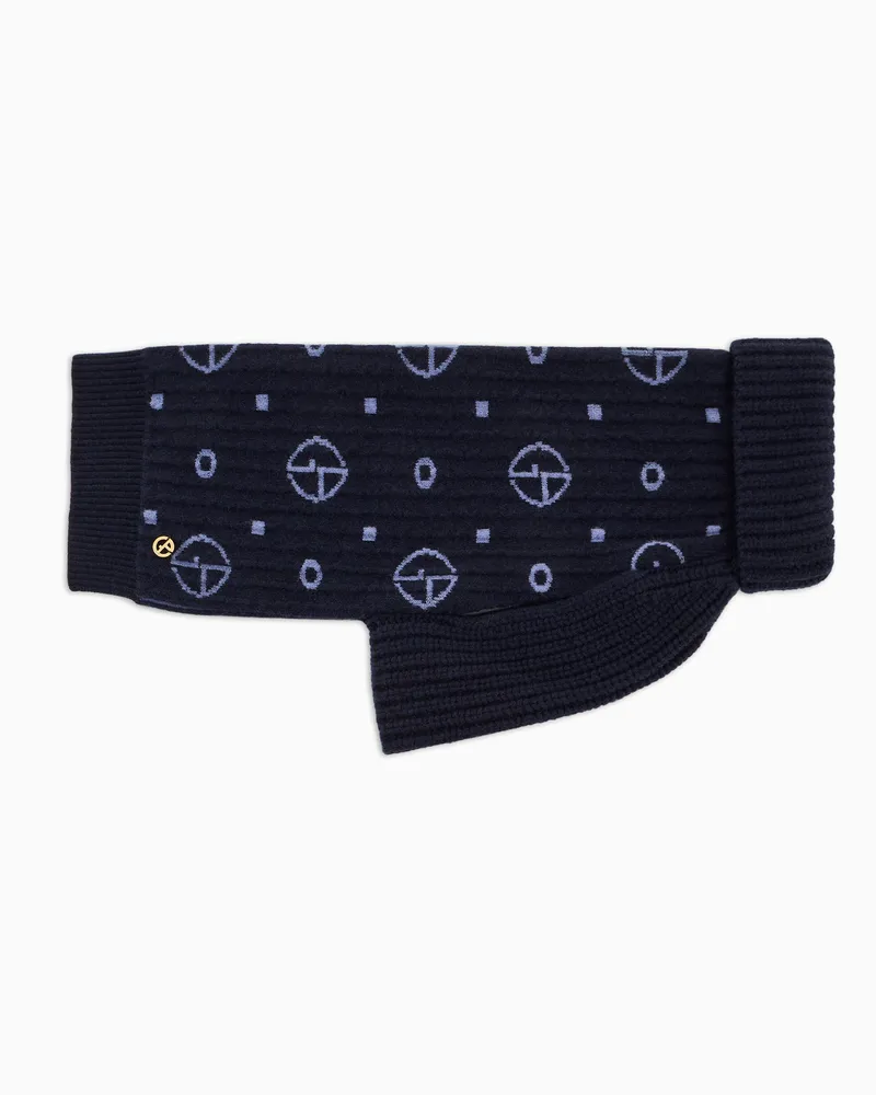 Giorgio Armani Poldo x  Kleiner Pullover aus Schurwolle und Kaschmir mit Monogramm-Jacquard Blau