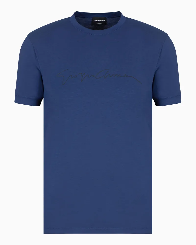 Giorgio Armani ASV T-Shirt aus Stretch-Viskose mit Logo-Schriftzug Blau