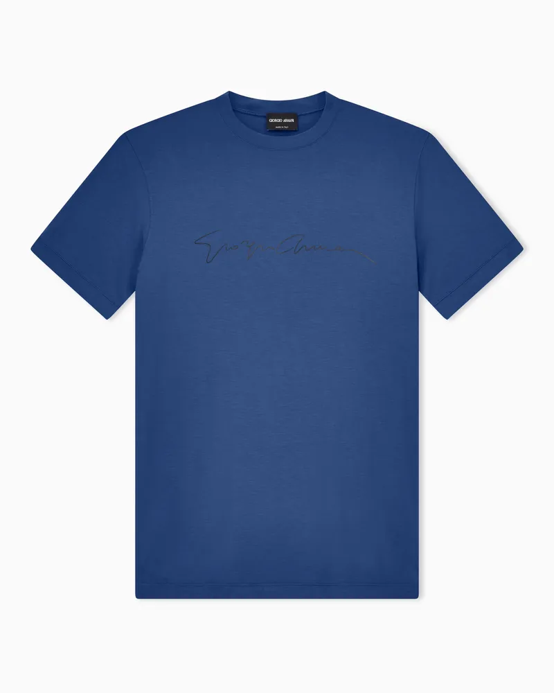 Giorgio Armani ASV T-Shirt aus Stretch-Viskose mit Logo-Schriftzug Blau
