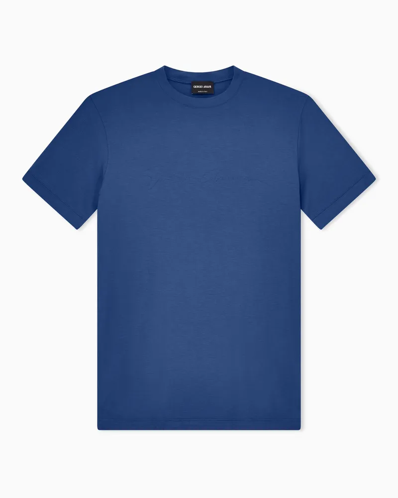 Giorgio Armani ASV T-Shirt aus Stretch-Viskose mit Logo-Schriftzug Blau