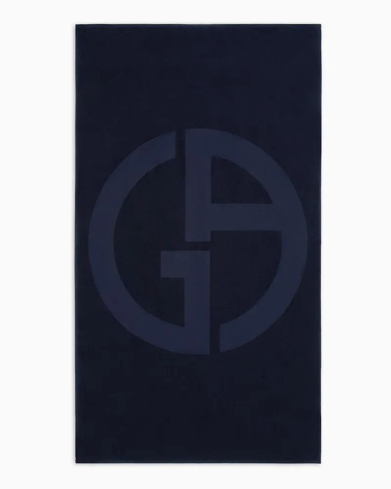 Giorgio Armani Strandtuch aus Baumwolle mit Jacquard-Logo Blau