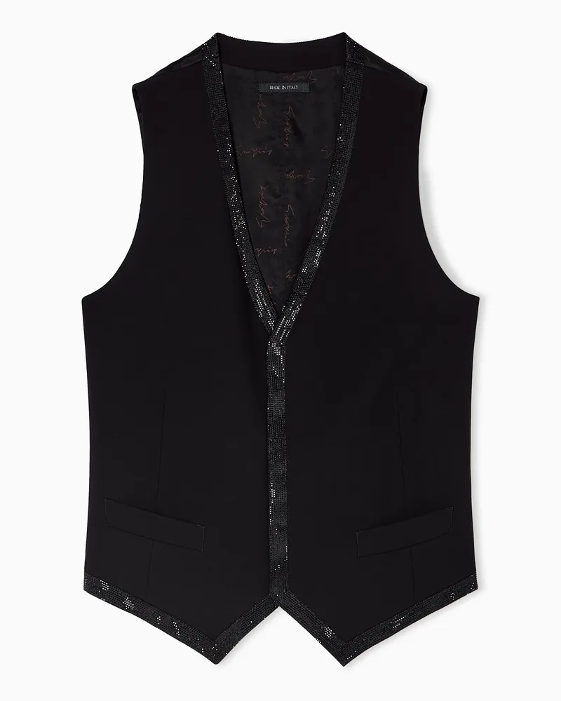 Giorgio Armani Giorgio’s Einreihige Weste aus Woll-Krepp mit Strass Schwarz