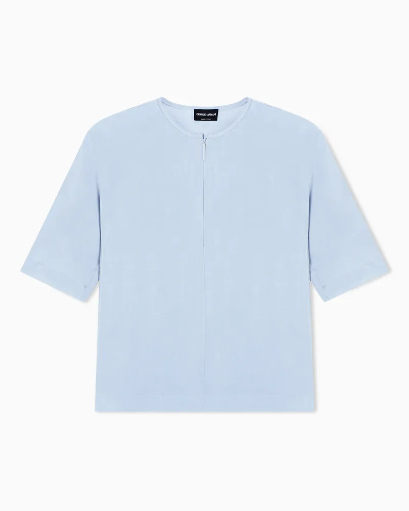 Giorgio Armani Kurzärmlige ASV Bluse aus Cupro Hellblau