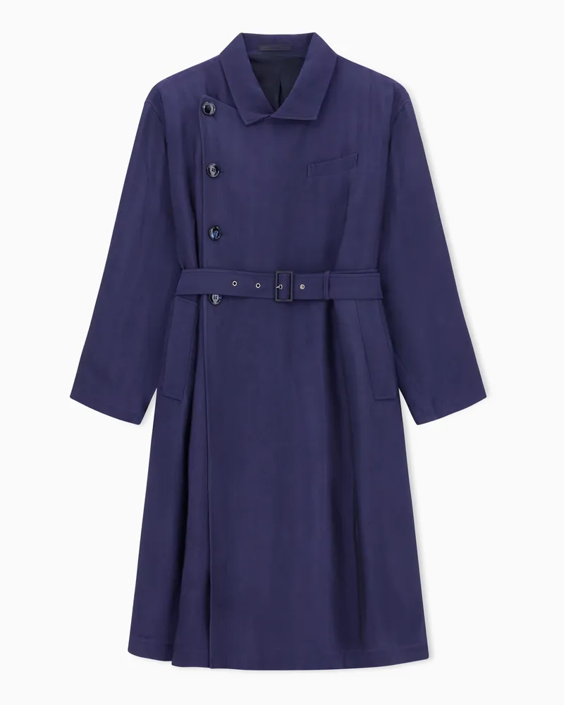 Giorgio Armani Trenchcoat aus Viskose mit Chevron-Muster Marineblau