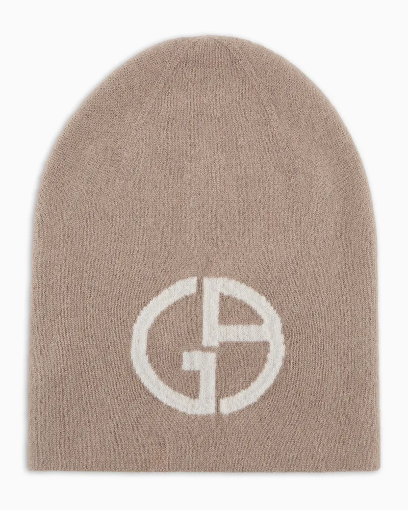 Giorgio Armani Beanie aus Kaschmir mit Jacquard-Logo Beige