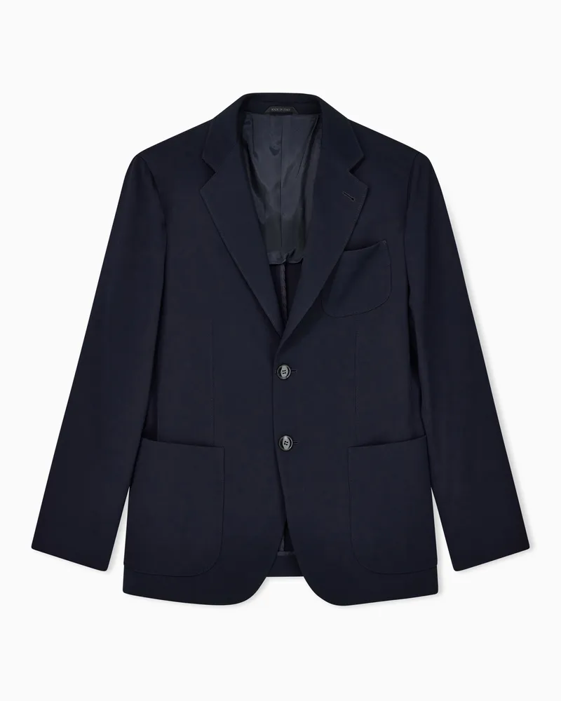 Giorgio Armani Einreihiges Sakko der Upton-Line, gefertigt aus Canneté-Schurwolle Marineblau