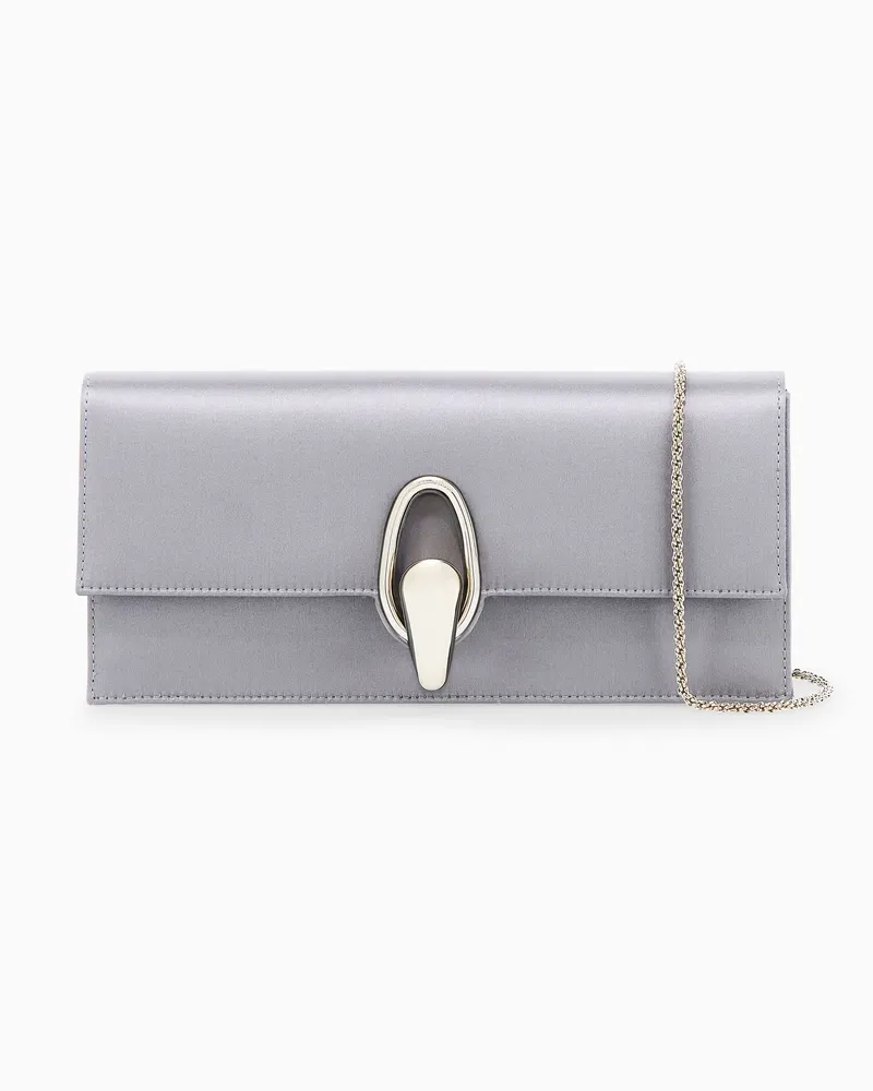 Giorgio Armani Clutch aus Satin mit Metallverschluss und Kettenriemen Silber