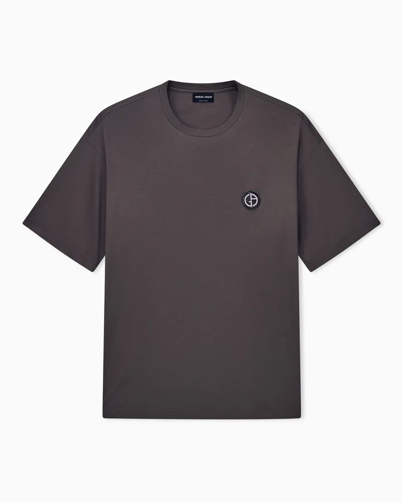 Giorgio Armani T-Shirt Regular Fit Interlock-Jersey mit Logostickerei Braun