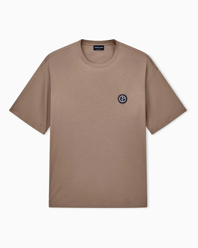 Giorgio Armani T-Shirt Regular Fit Interlock-Jersey mit Logostickerei Braun