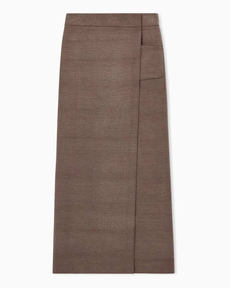 Giorgio Armani Wickelrock aus gewaschener Seide und Schurwolle mit Tasche Braun