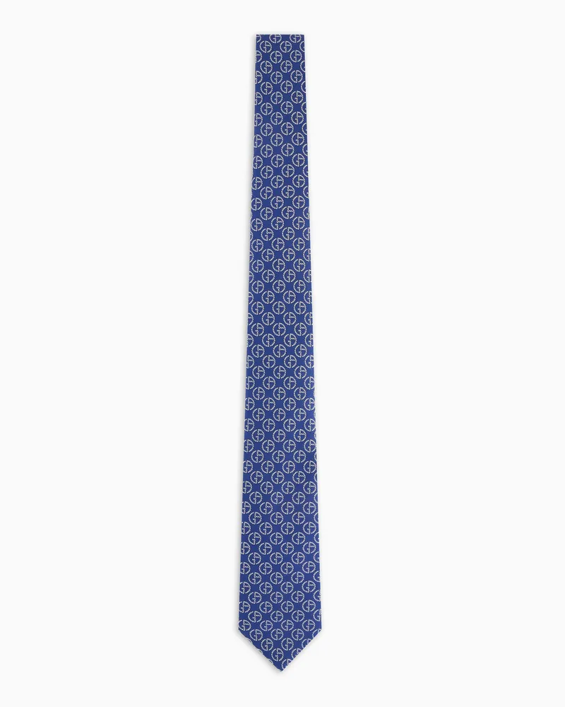 Giorgio Armani Krawatte aus reinem Seiden-Jacquard mit Monogramm Blau