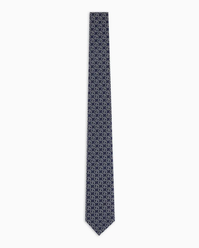 Giorgio Armani Krawatte aus reinem Seiden-Jacquard mit Monogramm Blau