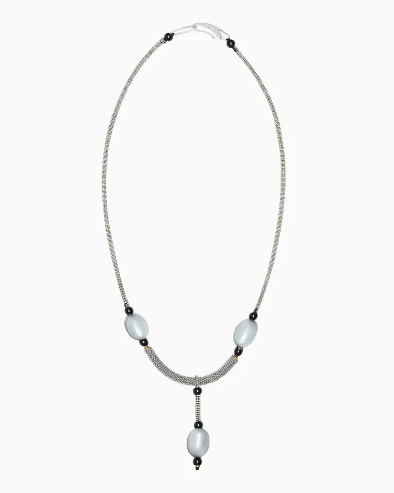 Giorgio Armani Halskette mit Anhänger aus Messing, Glas und Kunstharz Grau