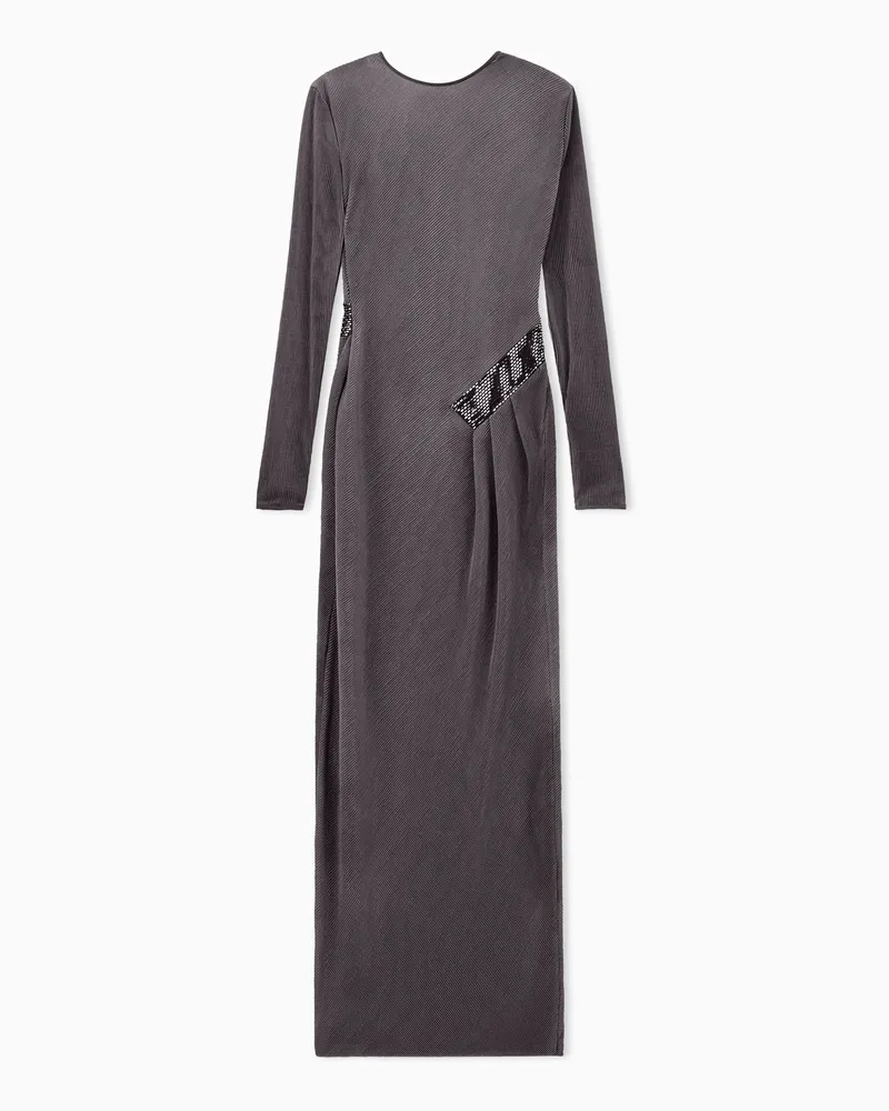 Giorgio Armani Langes Plisseekleid mit V-Ausschnitt am Rücken und Pailletten Grau