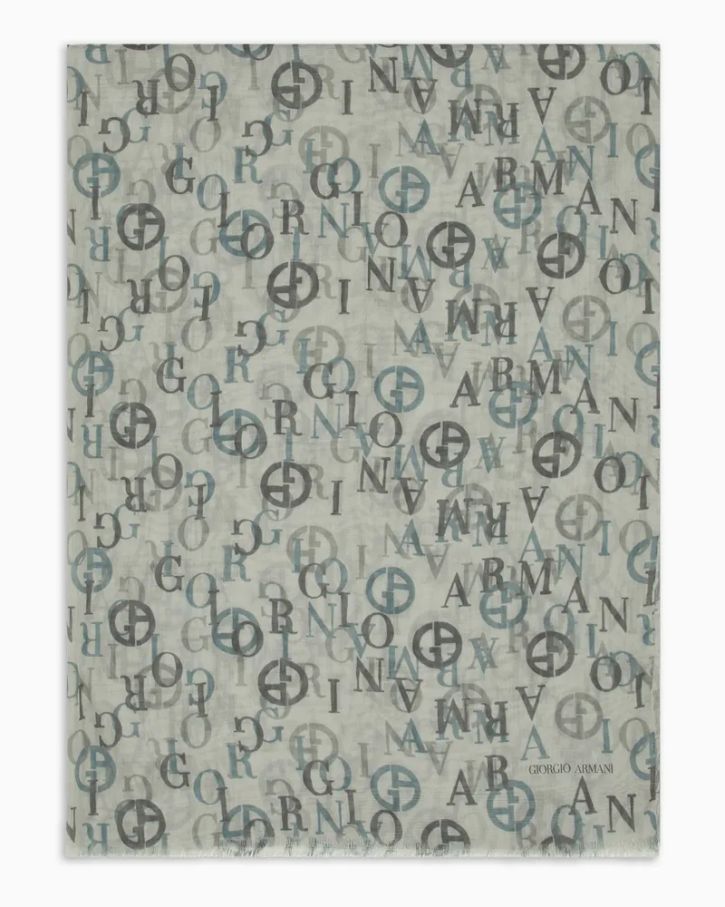 Giorgio Armani Stola aus bedrucktem Kaschmir und Modal Hellblau