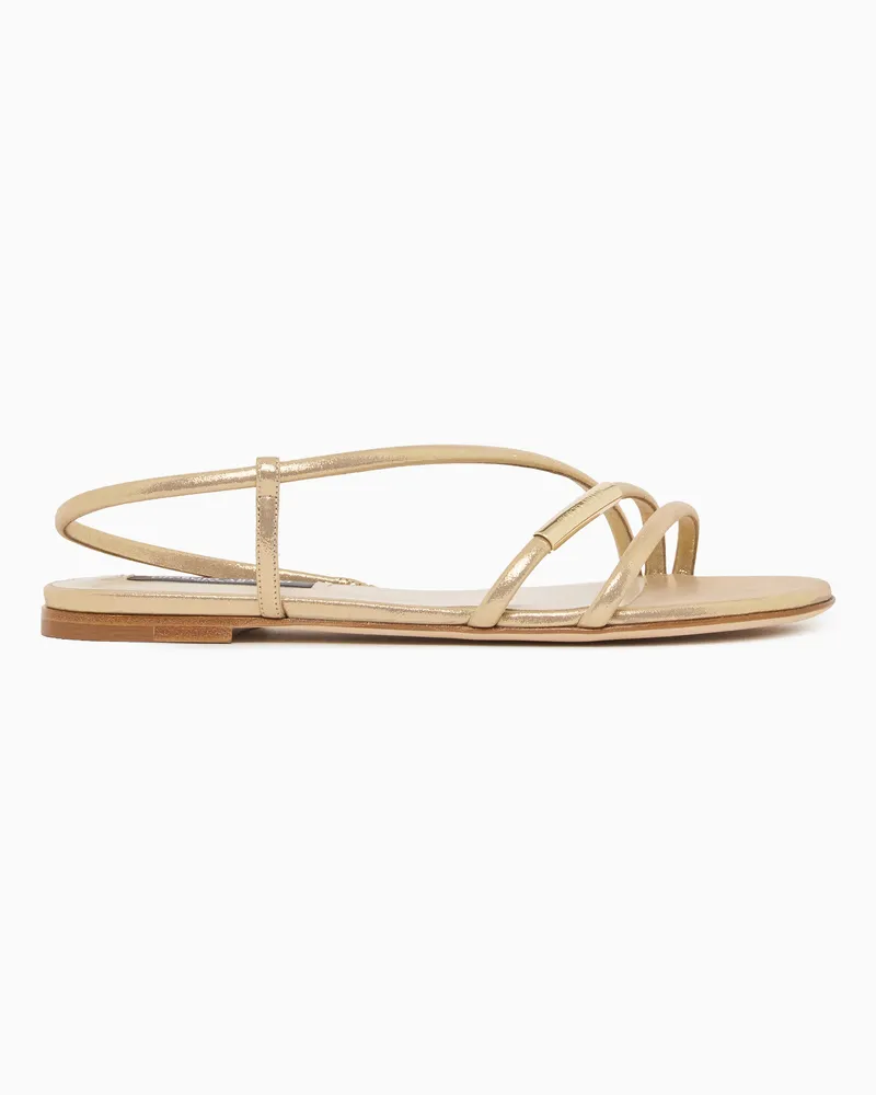 Giorgio Armani Flache Sandalen aus glitzerndem Nubukleder Goldfarben