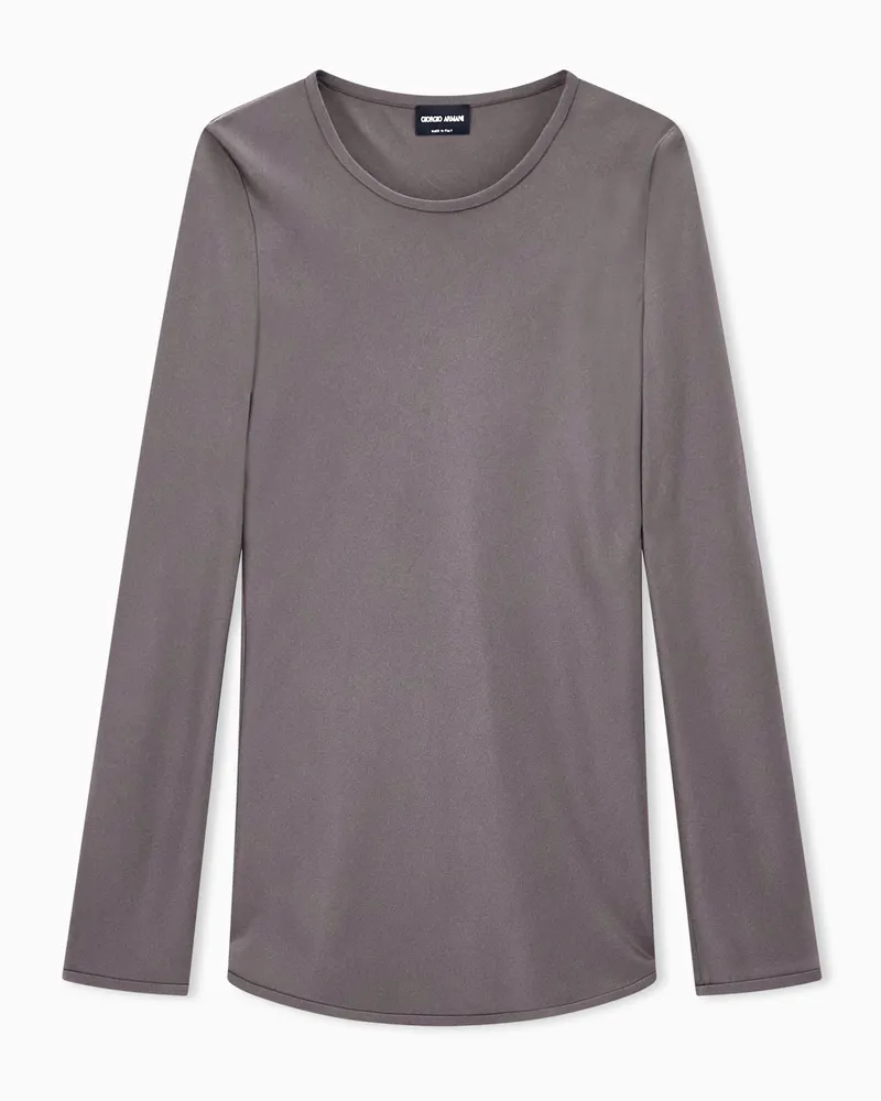 Giorgio Armani Seidenbluse aus Stretch-Crepe mit Rundhalsausschnitt Grau