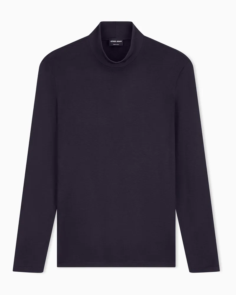 Giorgio Armani Rollkragenpullover aus Viskose-Jersey Marineblau