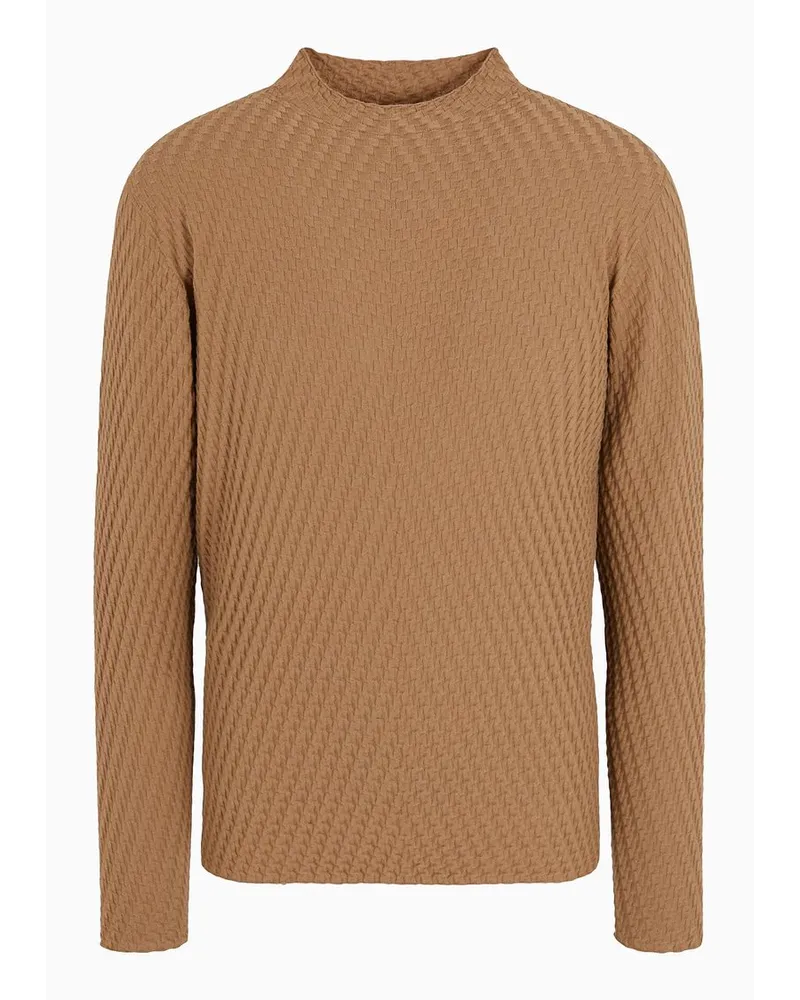 Giorgio Armani Rollkragenpullover Aus Schurwoll-jacquard Camel