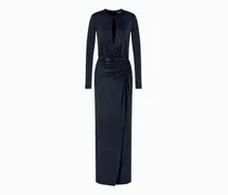 Langes Kleid aus Viskose-Jersey mit Strassstein-Stickerei