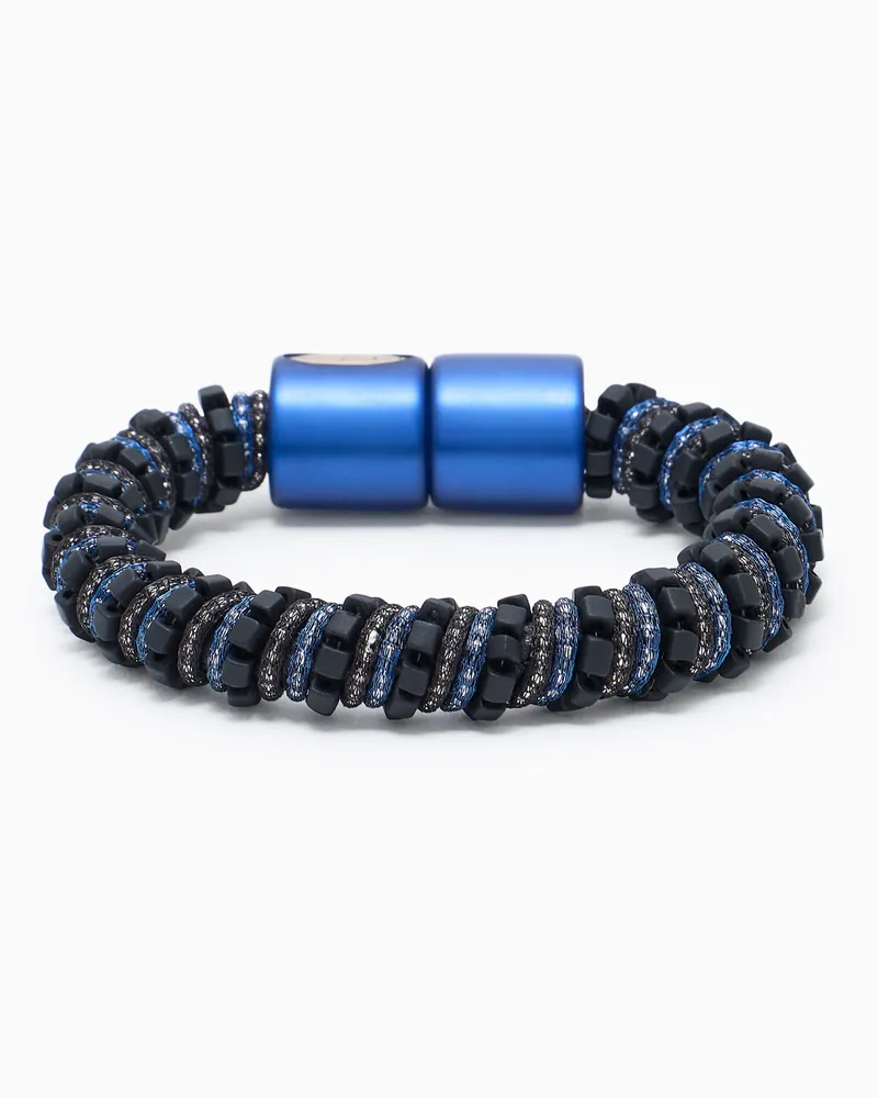 Giorgio Armani Armband aus Leder und Stoff Blau