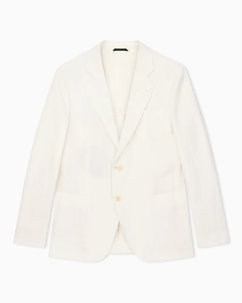 Giorgio Armani Einreihiges Sakko der Upton-Linie aus reinem Leinen-Canvas Weiß