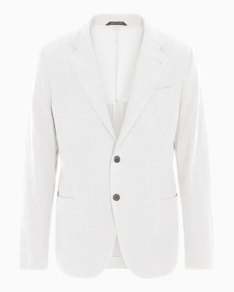 Giorgio Armani Einreihiges Sakko der Upton-Linie aus reinem Leinen-Canvas Weiß