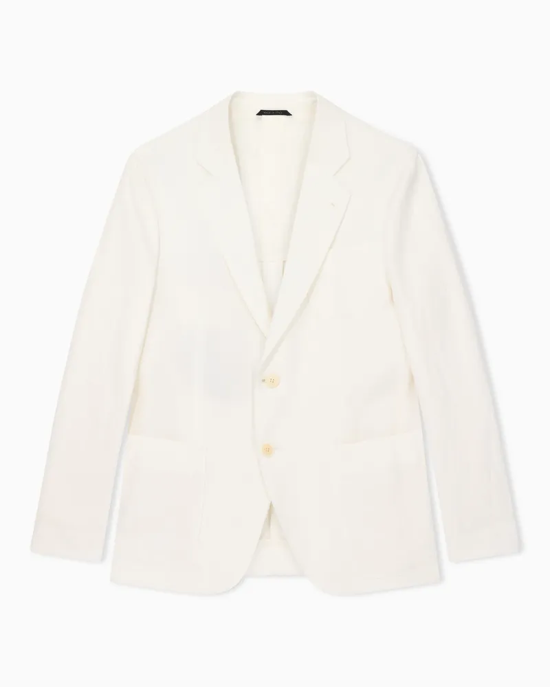 Giorgio Armani Einreihiges Sakko der Upton-Linie aus reinem Leinen-Canvas Weiß