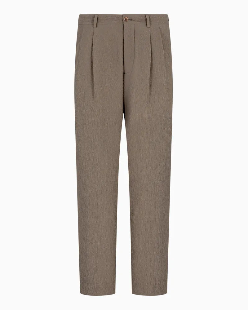 Giorgio Armani Hose mit zwei Bundfalten aus Seersucker-Wollstretch Beige