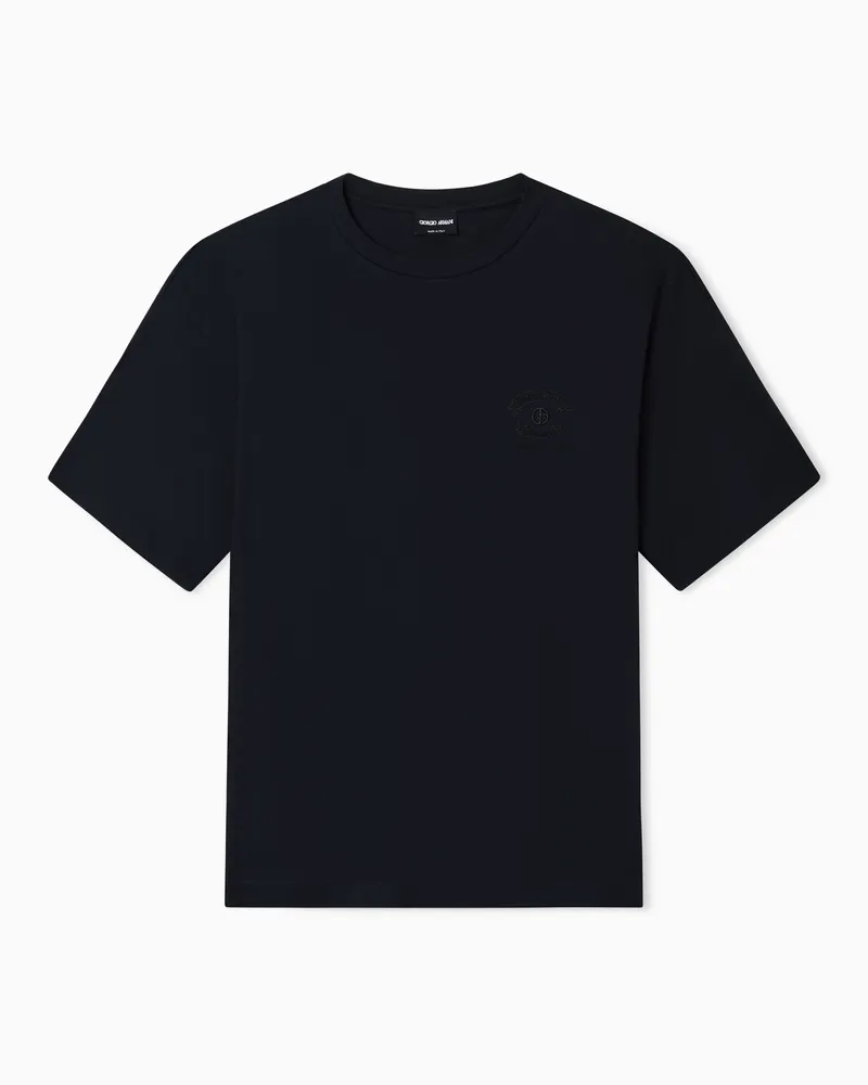 Giorgio Armani T-Shirt aus Baumwolle und Modal mit Stickerei Marineblau
