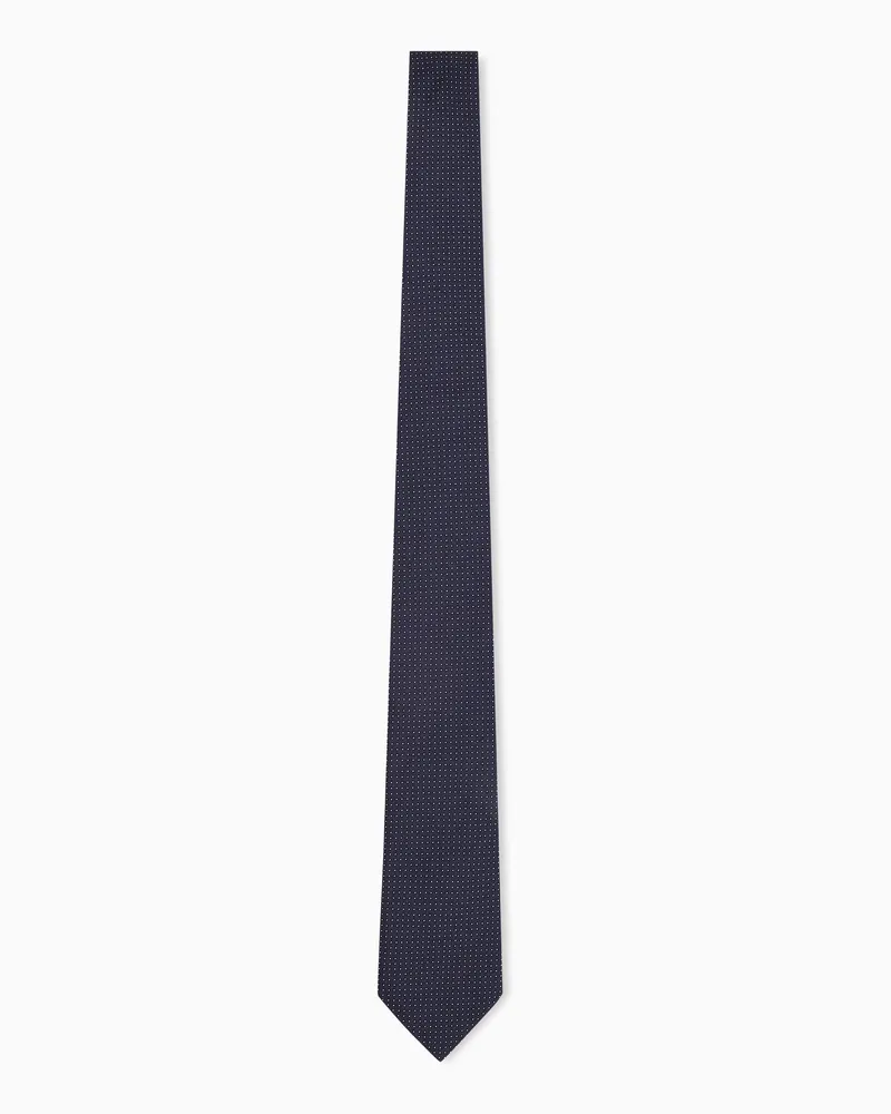 Giorgio Armani Gepunktete Jacquard-Krawatte aus Seide mit gesticktem Logo Blau