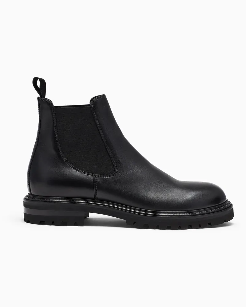 Giorgio Armani Chelsea-Boots aus Glattleder mit elastischen Einsätzen Schwarz