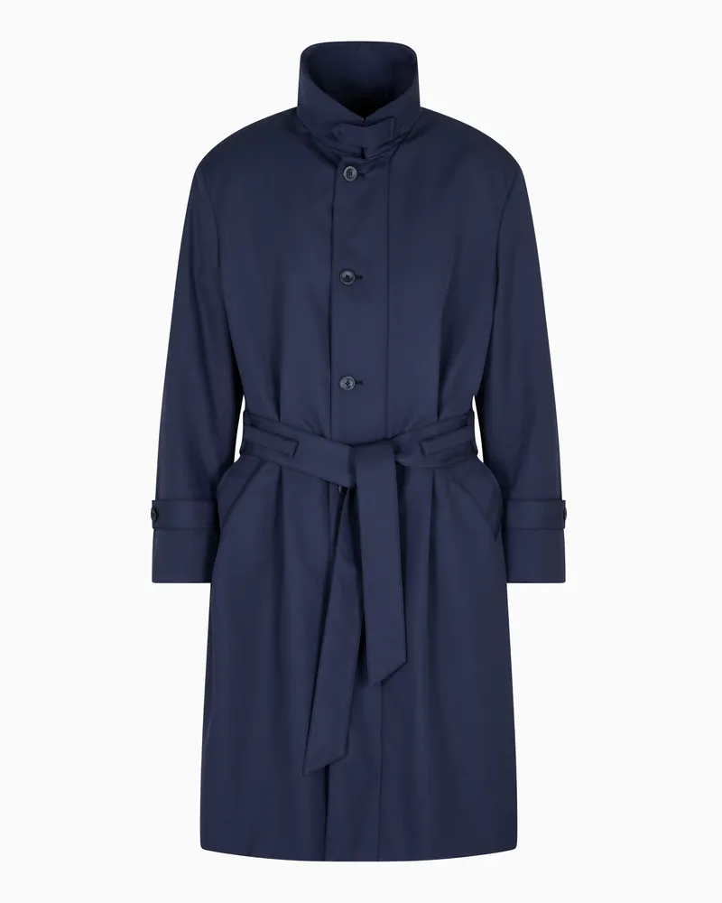Giorgio Armani Einreihiger Trenchcoat aus Nylon und Wolle Blau