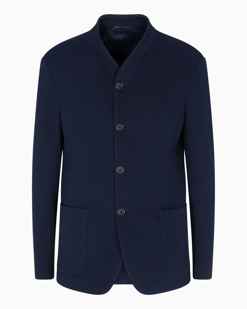 Giorgio Armani Einreihiges Sakko aus Jersey in einer Mischung aus Wolle und Baumwollstretch Marineblau