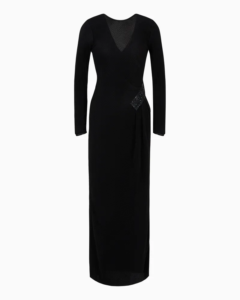 Giorgio Armani Langes Kleid aus plissiertem Jersey Schwarz