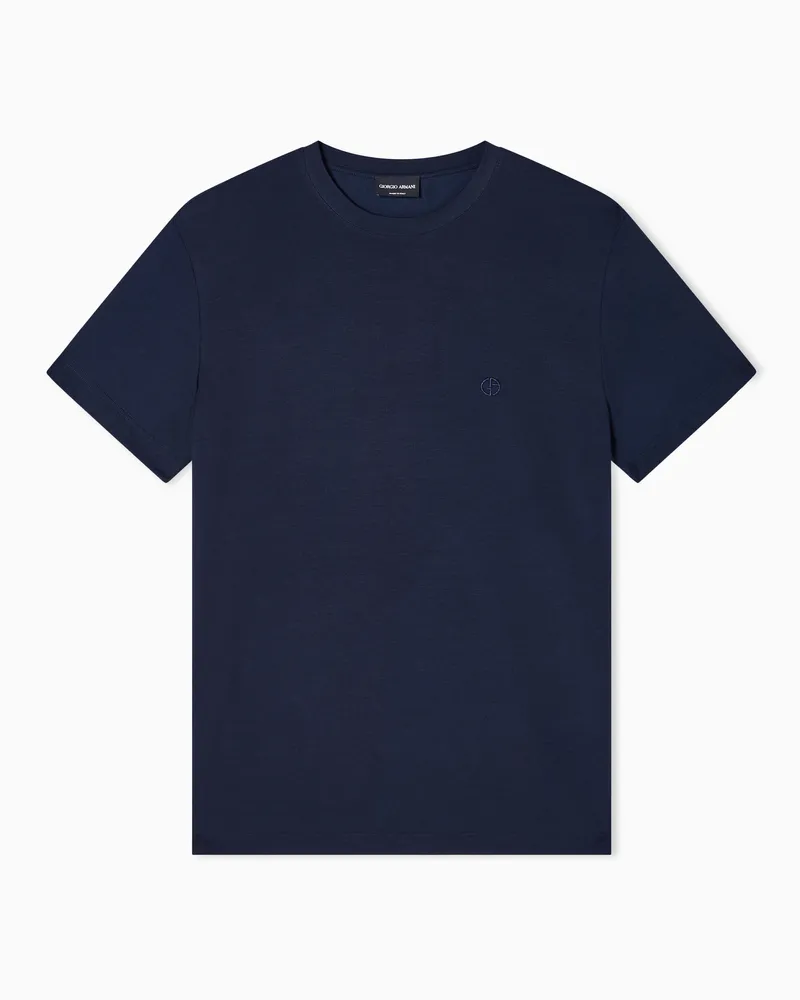 Giorgio Armani Rundhals-T-Shirt aus Baumwolle im Loungewear-Look Blau