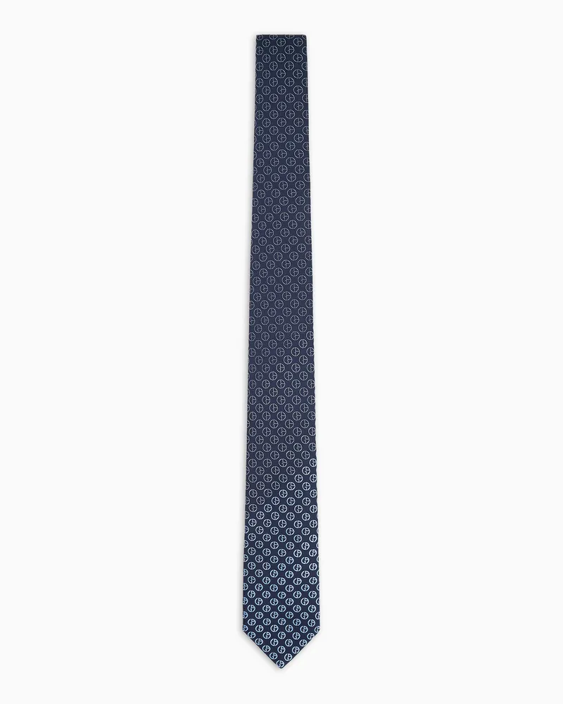 Giorgio Armani Krawatte aus Seide in Jacquard-Stoff-Verarbeitung mit Monogramm in Dégradé-Färbung Blau