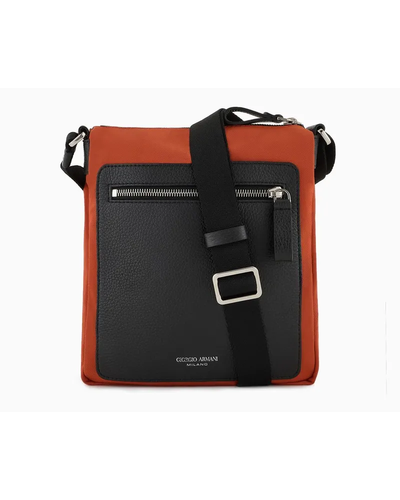 Giorgio Armani Asv Crossbody bag Aus Nylon und Vollnarbiges Leder Orange