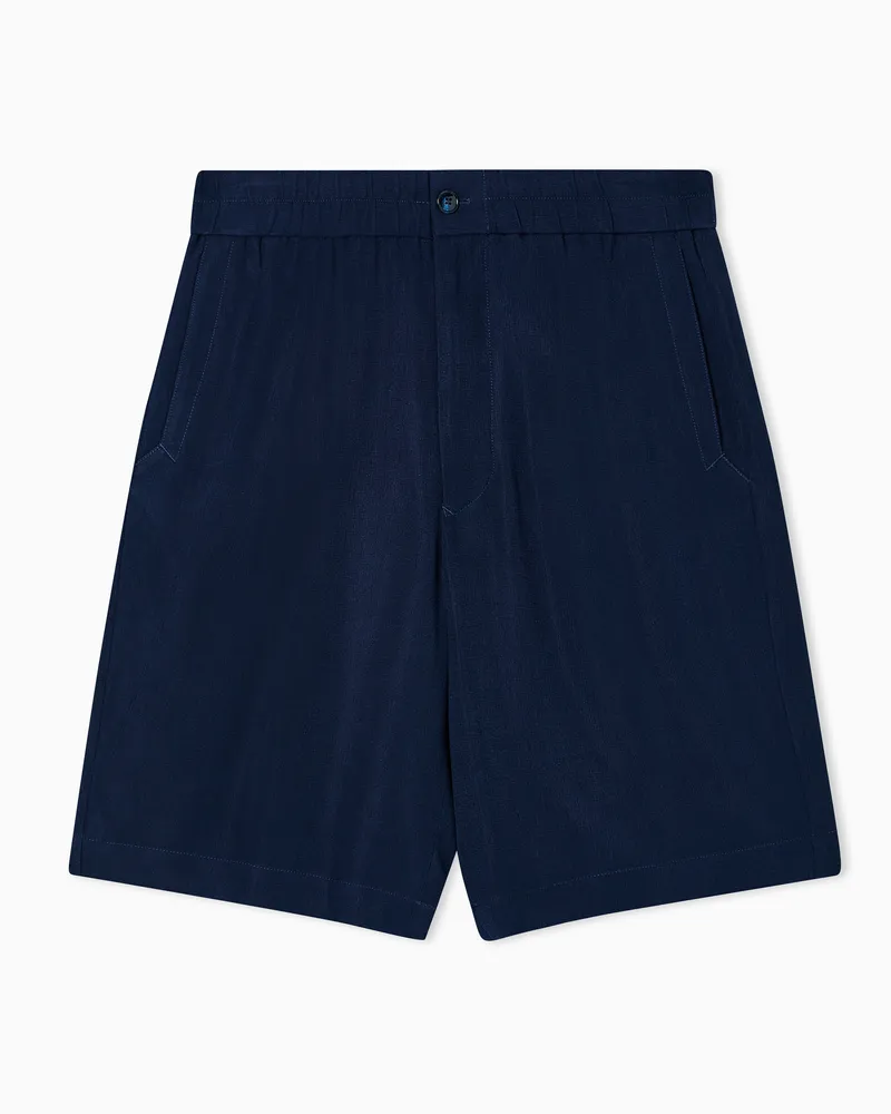 Giorgio Armani ASV Bermudashorts aus Cupro-Natté mit einer Bundfalte Marineblau