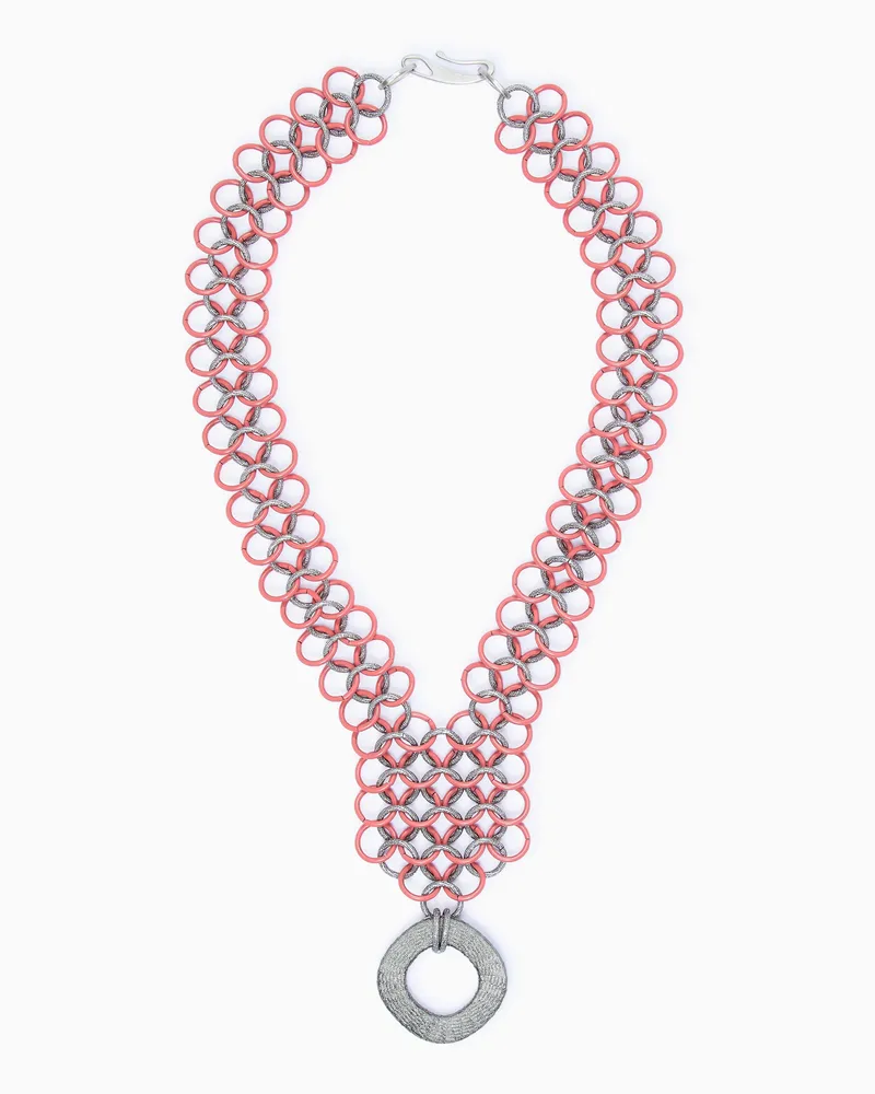 Giorgio Armani Halskette mit emaillierten Ringen aus Aluminium Rot