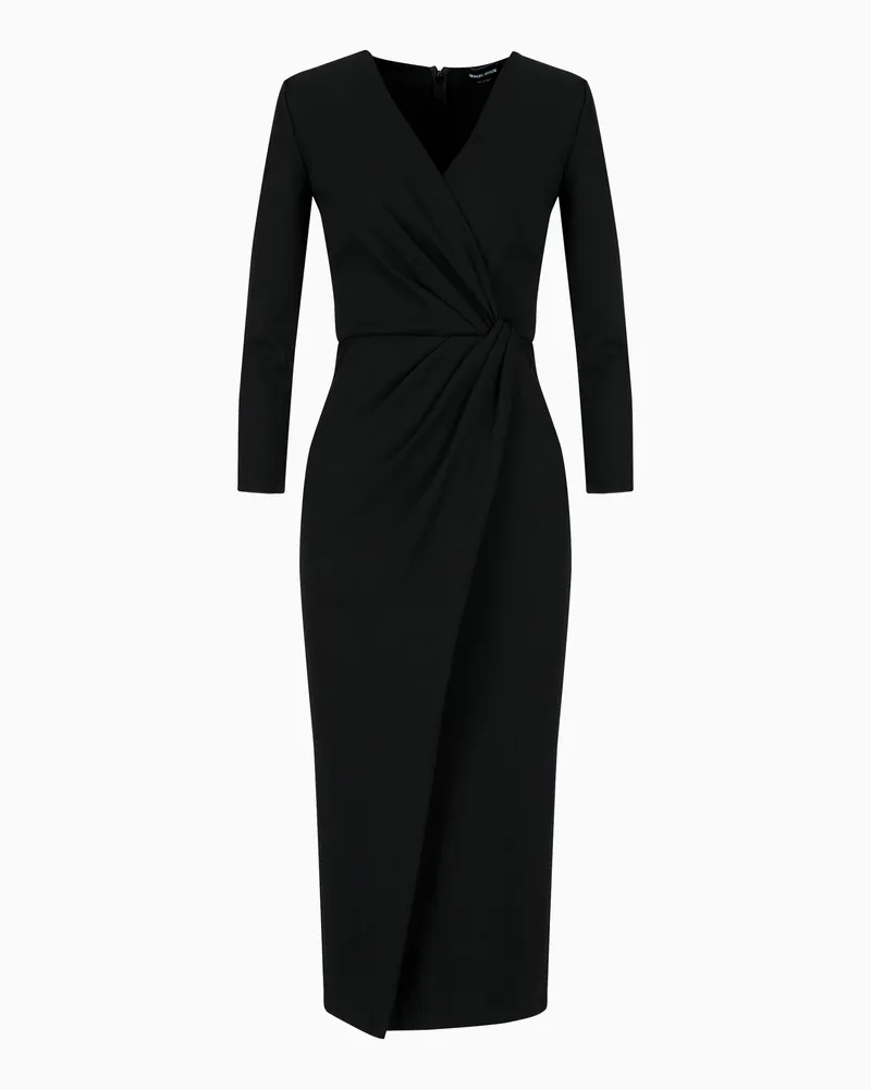 Giorgio Armani Midi-Kleid aus Viskose-Mischgewebe im Punto Milano Schwarz