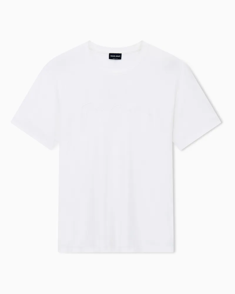 Giorgio Armani T-Shirt aus reiner Interlock-Baumwolle mit Logo-Schriftzug Weiß